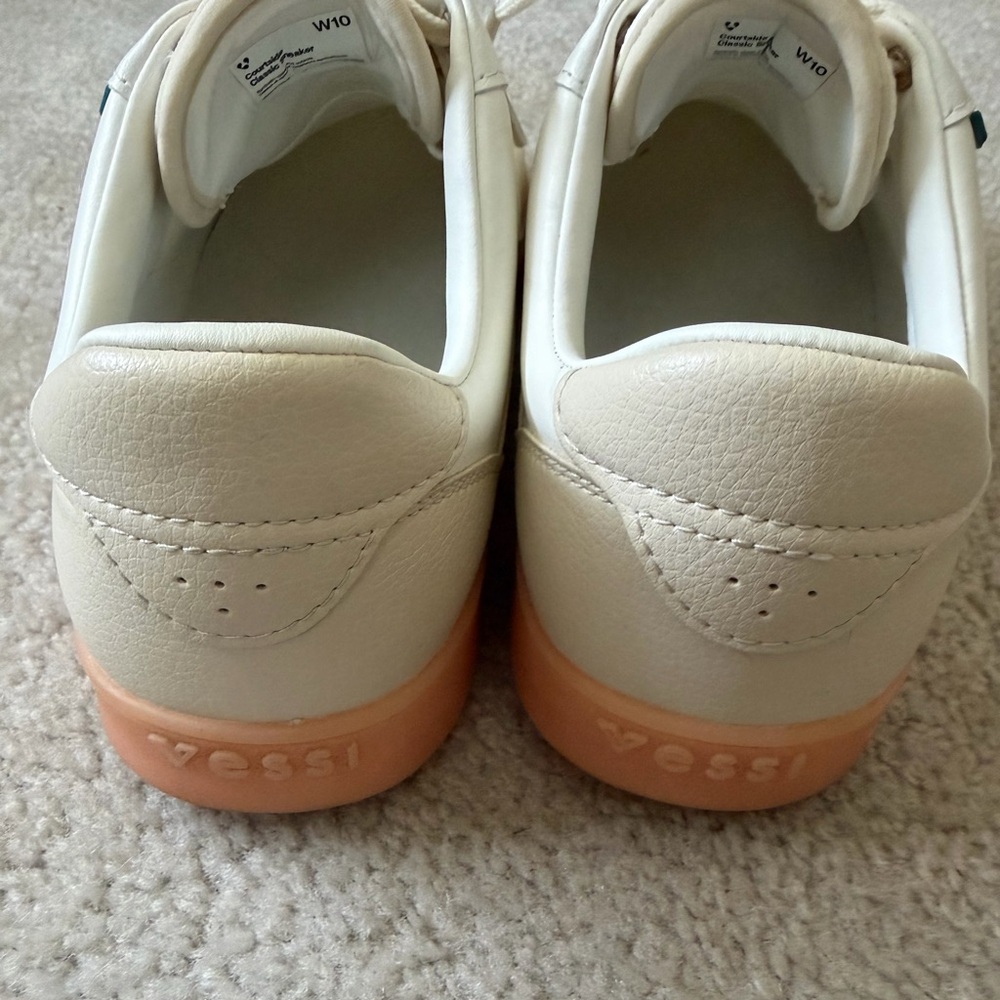 VESSI waterproof Courtside Cream Sneakers with Peach Accents - Picture 3 of 10
